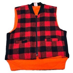 Vtg Codet Mens L Reversible Buffalo Plaid Orange Wool Blend Hunting Vest